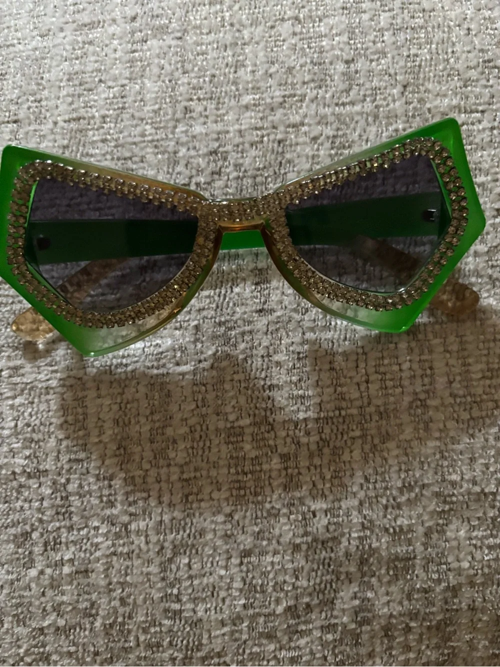 Green Crystal-Embellished Cat-Eye Sunglasses - Women Accessories